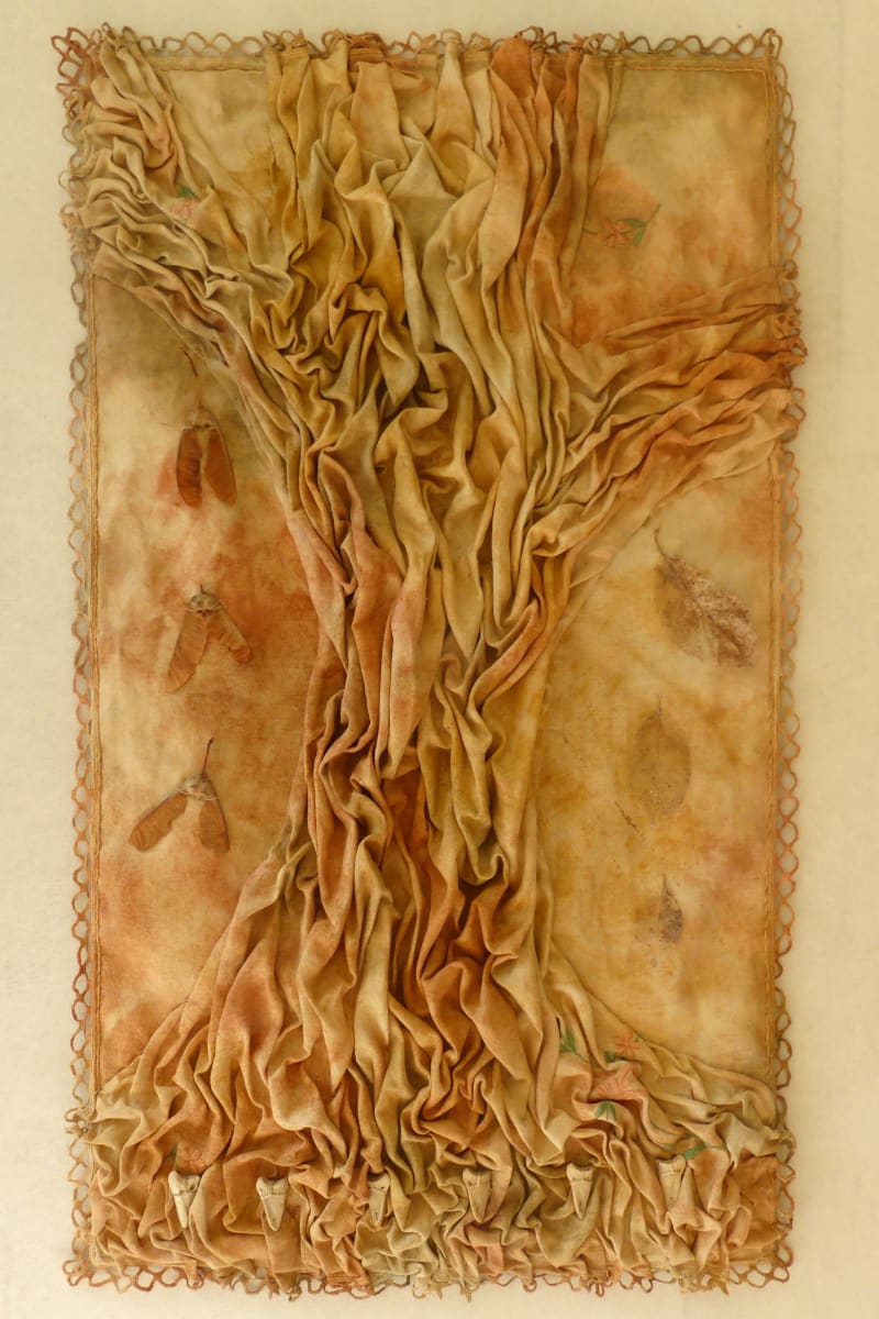 Forest Reliquary by Lesley Turner  Image: Lesley Turner, 'Forest Reliquary', 2014, 28"h x 16"w x 2"d. Vintage cotton tablecloth stained with earth pigments, embroidered and embellished.