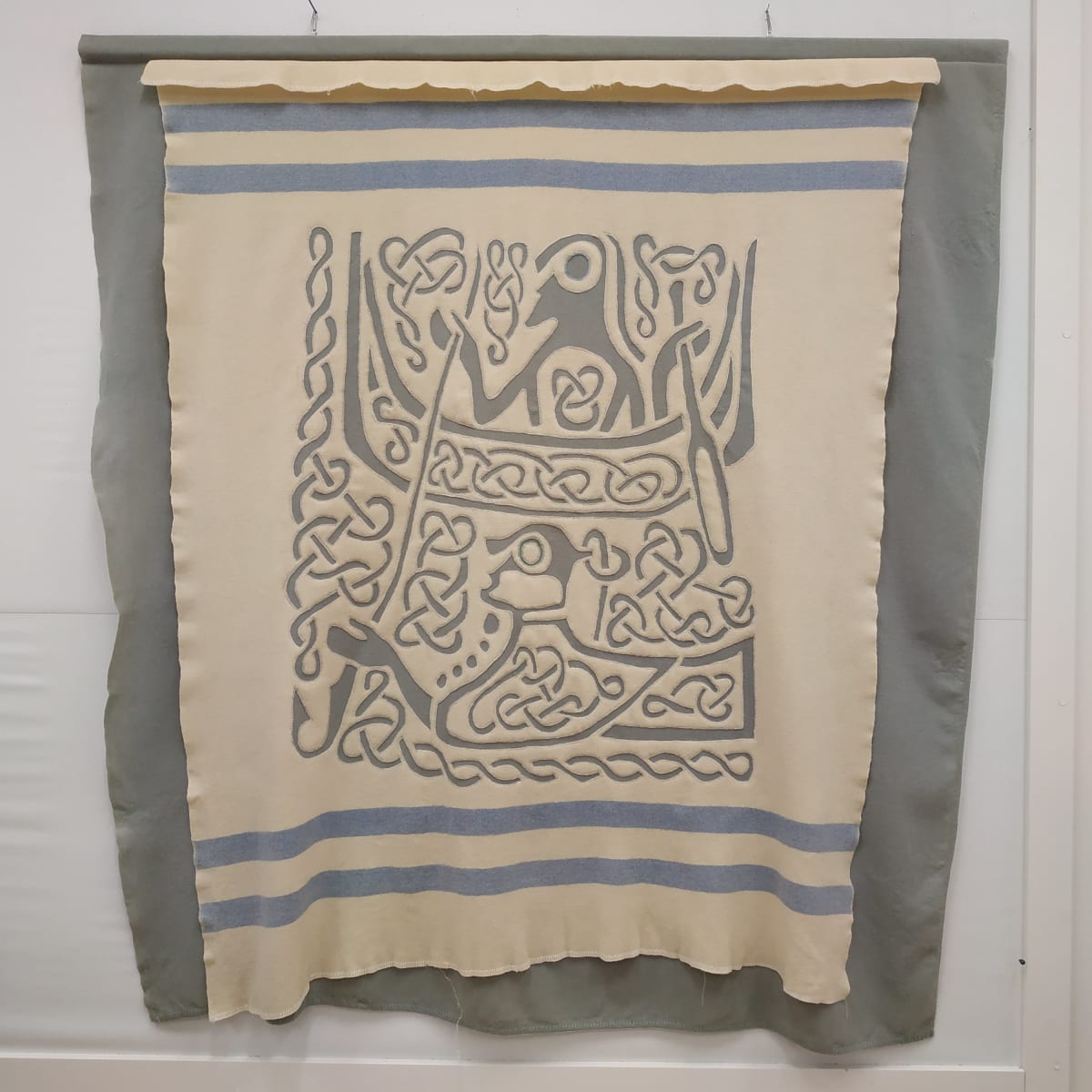 Origins 1 by Lesley Turner  Image: Lesley Turner, 'Origins 1', 2019, 77"h x 71"w x 1"d. Vintage wool blankets hand and machine stitched and cut back applique. When people move from one place to another taking with them their genetic make-up they pass it on to future generations. 