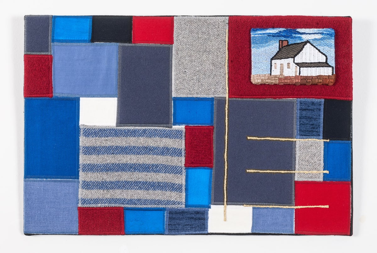 Postcards From Fundy #3 Acadian 1605-1755 by Lesley Turner  Image: Lesley Turner, Postcards From Fundy #3 Acadian 1605-1755, 16"x24"x0.5", cotton, wool, silk, linen. Photo: Tony Bounsall Photo-Design.