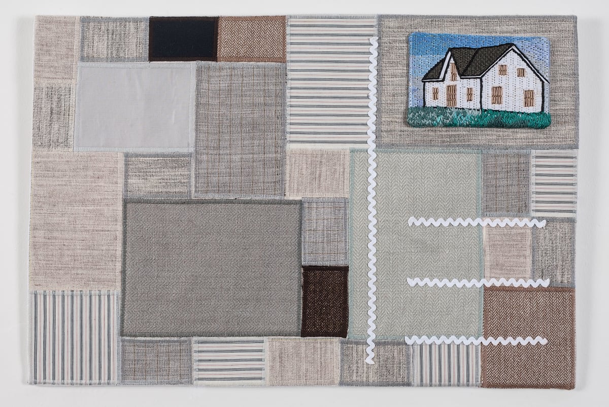 Postcards From Fundy #5 1830-1890 by Lesley Turner  Image: Lesley Turner, 'Postcards From Fundy #5 1830-1890', 16"x24"x0.5", cotton, wool, horsehair, rick rack.  Photo: Tony Bounsall Photo-Design.