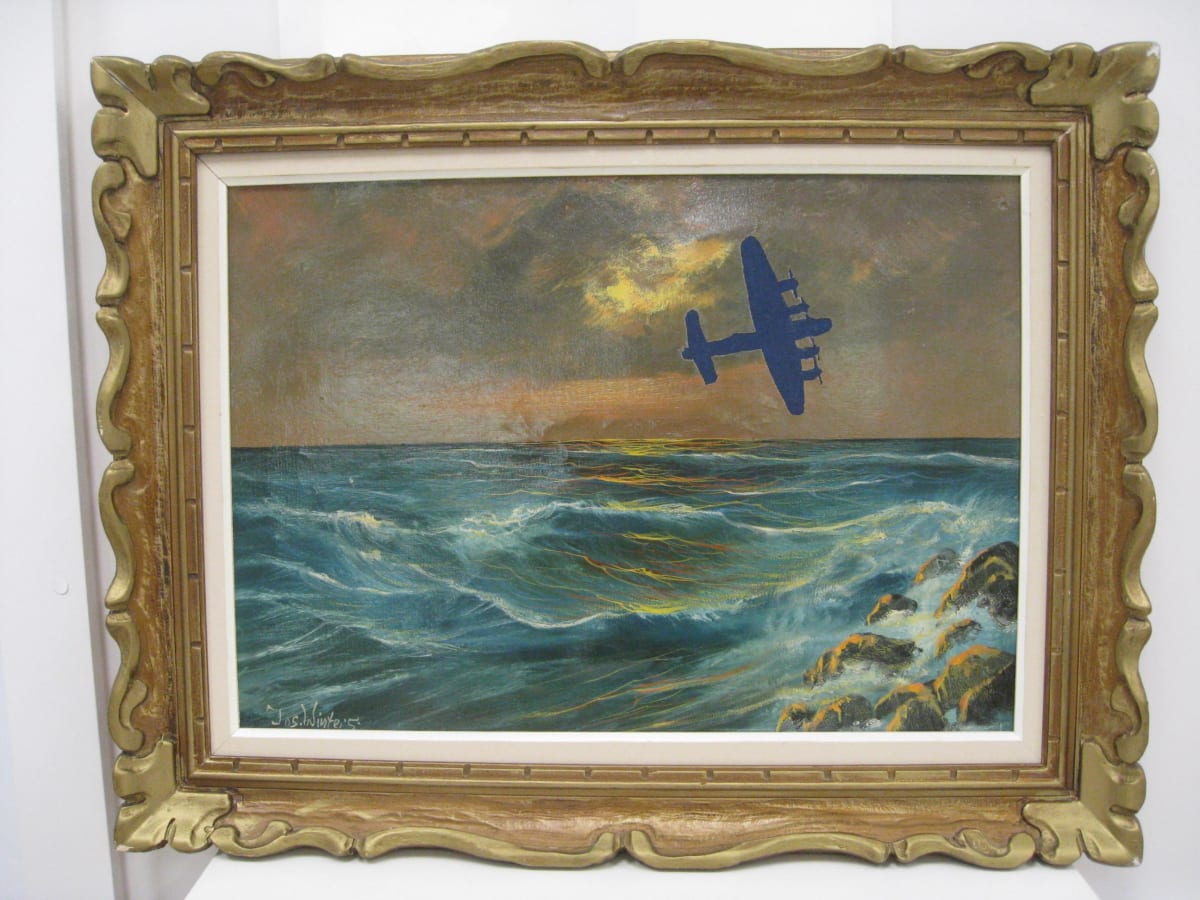 Nostalgia by Lesley Turner  Image: Lesley Turner, 'Nostalgia', 2018, 27"h x 35"wx 3"d. donated oil painting with inserted air force uniform fabric.