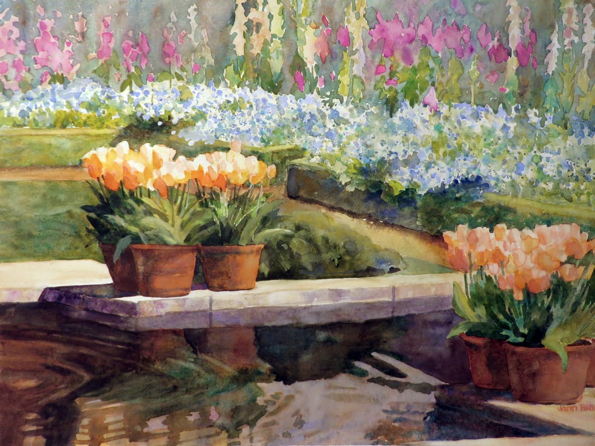 Filoli’s Sunken Garden by Jann Lawrence Pollard  Image: The sunken garden at Filoli takes on many changes throughout the year. All gorgeous! I have painted many variations through the years.