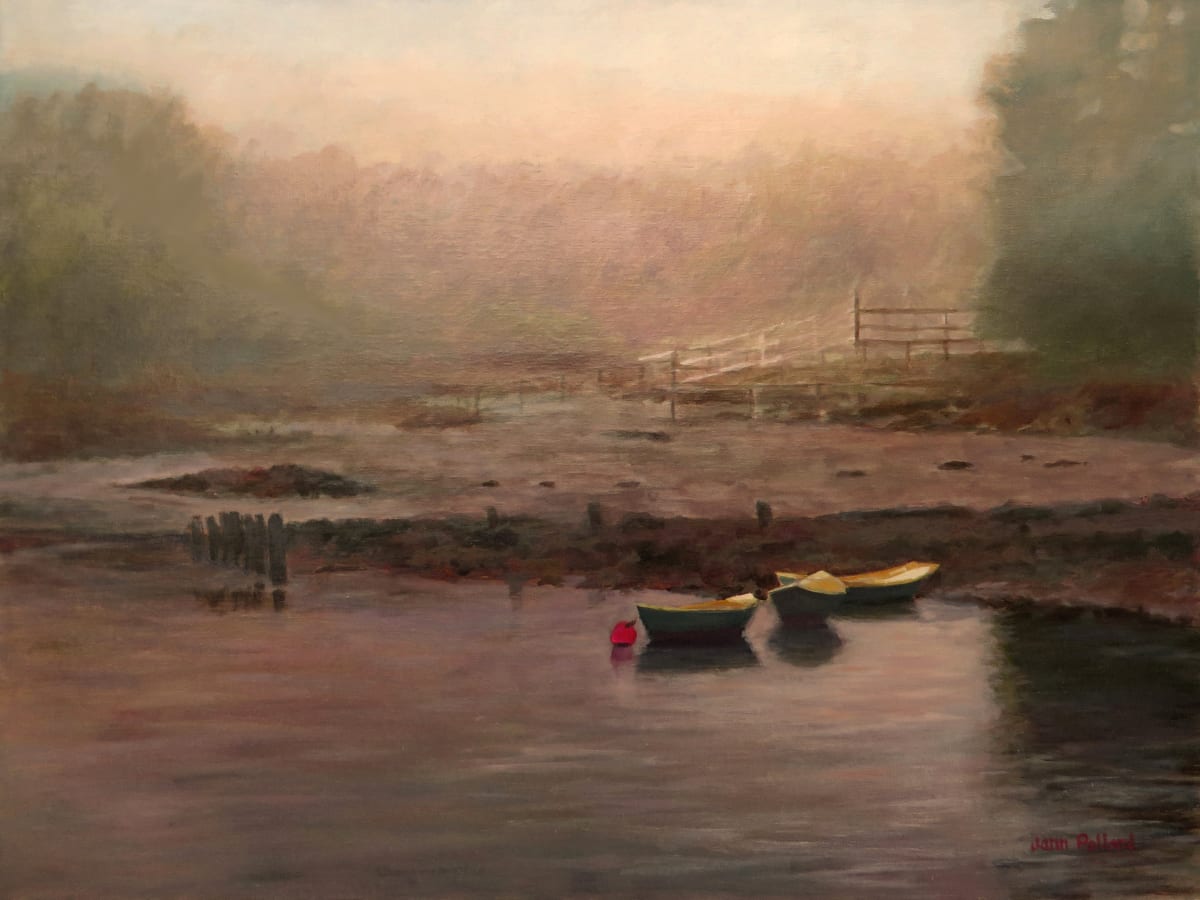 Dory Boats in the Fog by Jann Lawrence Pollard  Image: Dory boats in Kennebunkport, Maine