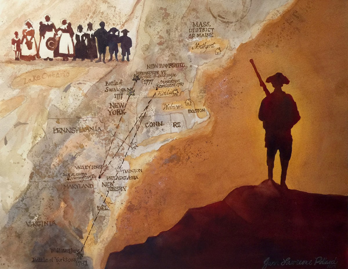 Finding Our Patriot's Path by Jann Lawrence Pollard  Image: This painting won Third Place in the 2021 American Heritage DAR competition! Theme: "Rise and Shine Your Light on your Revolutionary Patriot."
Art & Sculpture; watercolor category