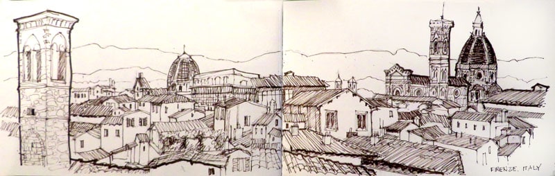 Firenze Sketch by Jann Lawrence Pollard  Image: Florence vista from the wine balcony.