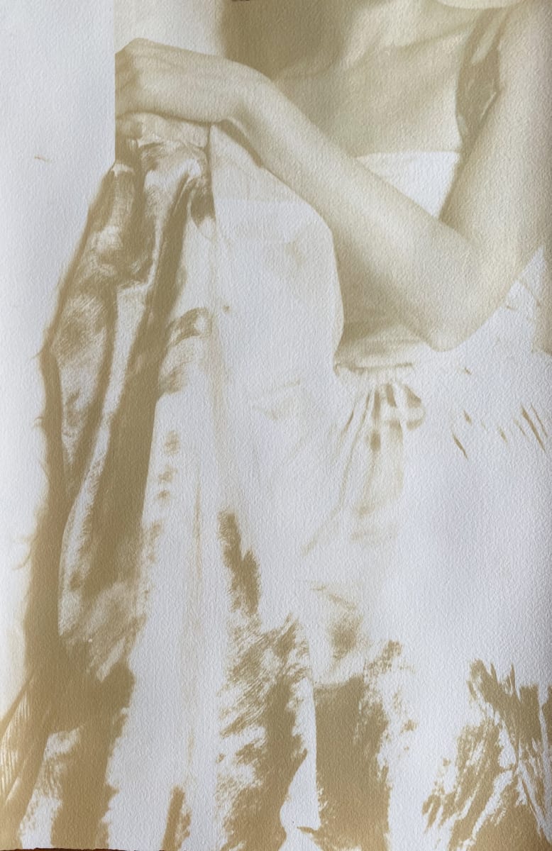 Portrait of a Lady #1 by Dora Somosi   Image: Hand coated cyanotype contact print Cyanotype on Arches watercolor paper, bleached. 