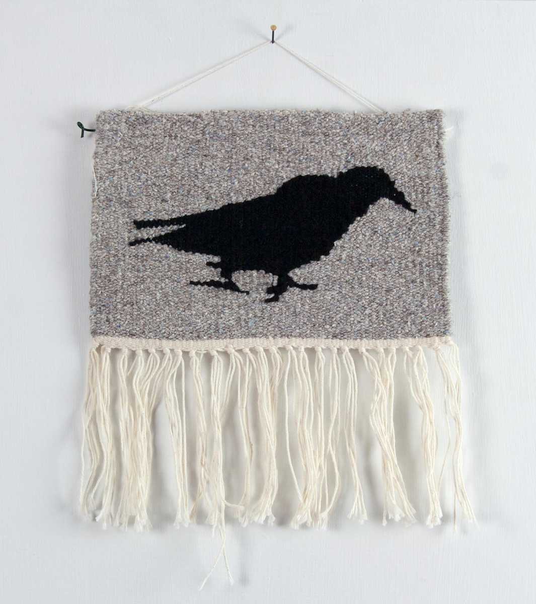 Lone Crow on Gray Tapestry by Phyllis Anna Stevens Estate, Image 1.