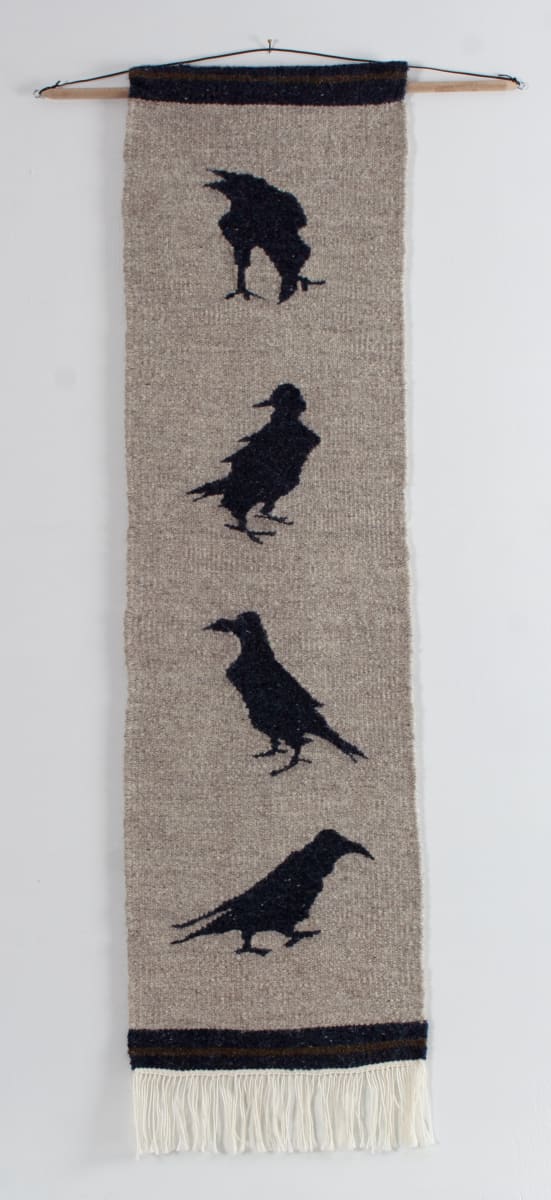 Four Vertical Crows Tapestry by Phyllis Anna Stevens Estate 