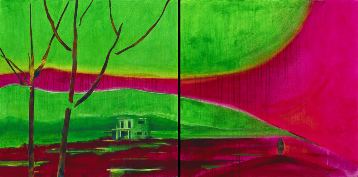 Fukushima Land #1601 and #1602 as a diptych. by Mary Lou Dauray 
