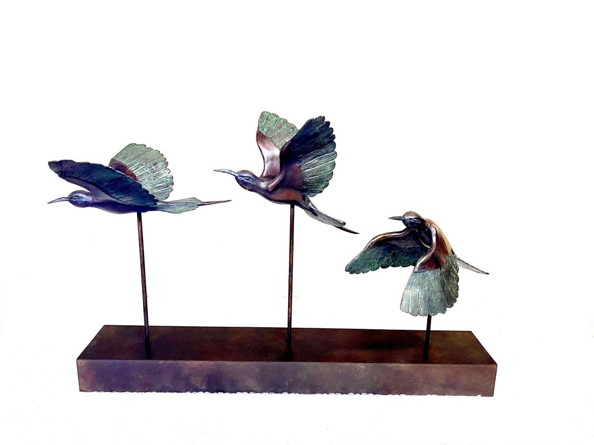 THREE BEE-EATERS IN FLIGHT 1/6 by Maritza Breitenbach 