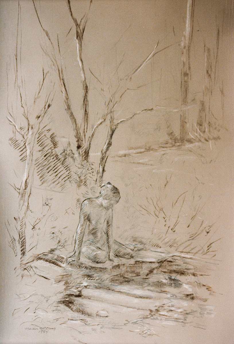 Statue at the Gardens in Winter by Miriam McClung, Image 1.