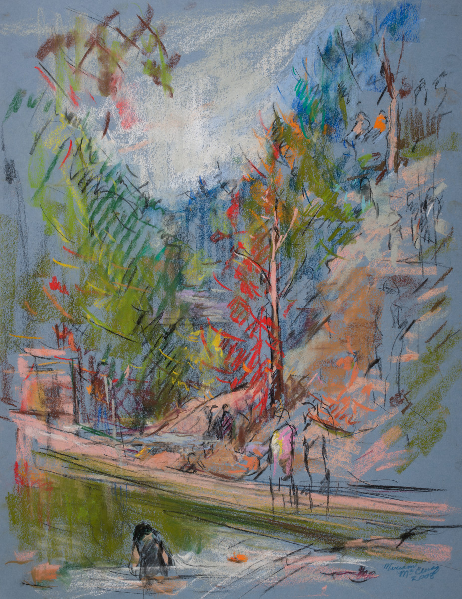 Woman Bathing at the Park in Mentone, Alabama by Miriam McClung  Image: Color corrected image of work unframed.