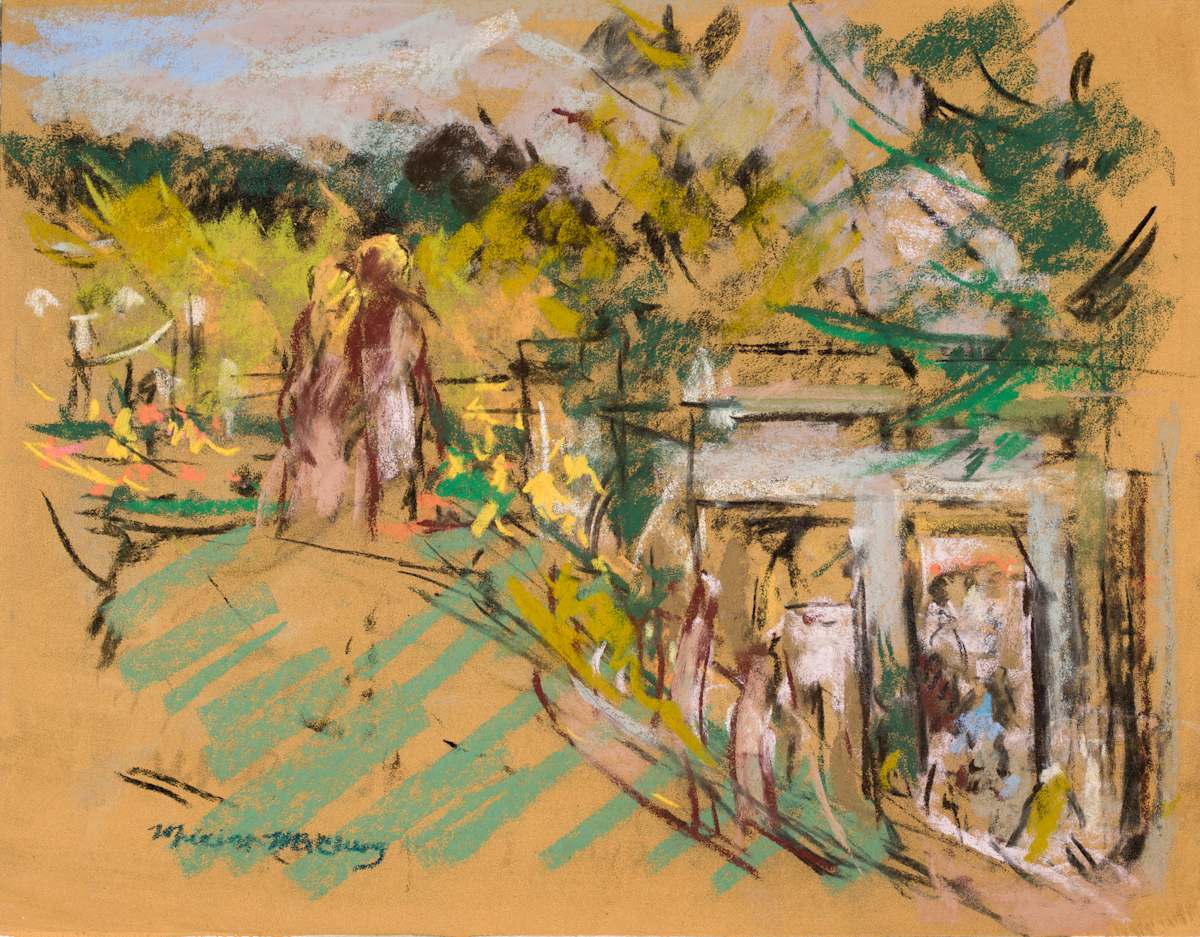 Yellow Roses and Statue at the Birmingham Botanical Gardens by Miriam McClung, Image 1.