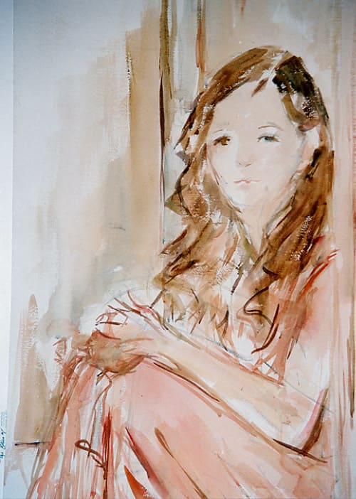 Girl with Long Hair in Pink Dress by Miriam McClung 