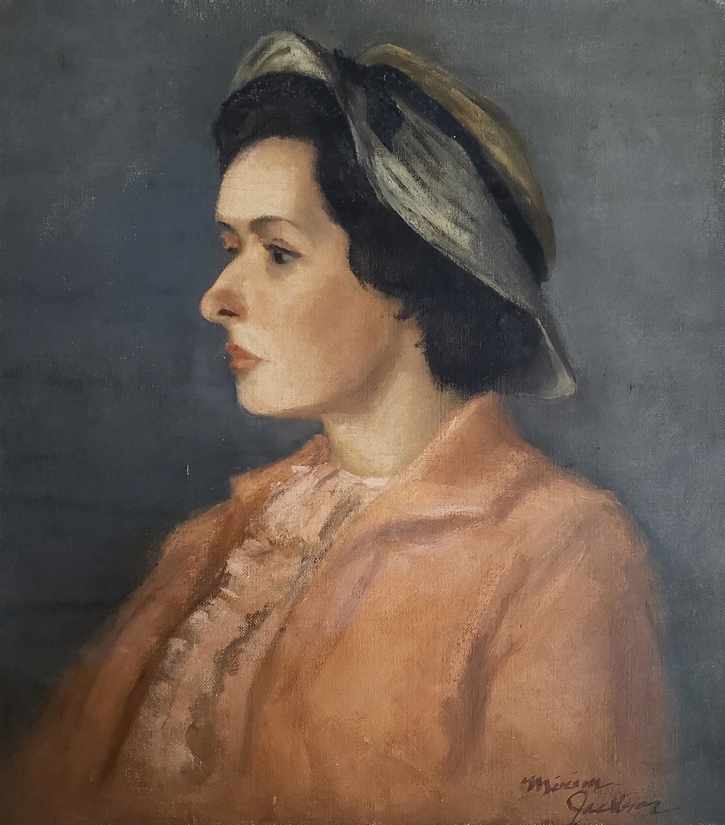 Woman in the Orange Jacket and Hat by Miriam McClung  Image: "Woman in the Orange Jacket and Hat" by Miriam McClung, 1963. Oil on linen.