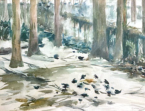 Crows in the Snow in the Backyard by Miriam McClung 