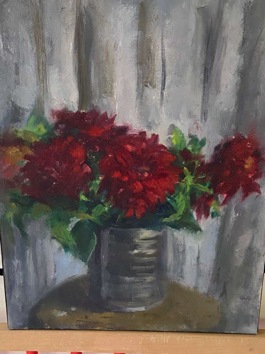 Fall Flowers in a Tin Can by Miriam McClung, Image 1.