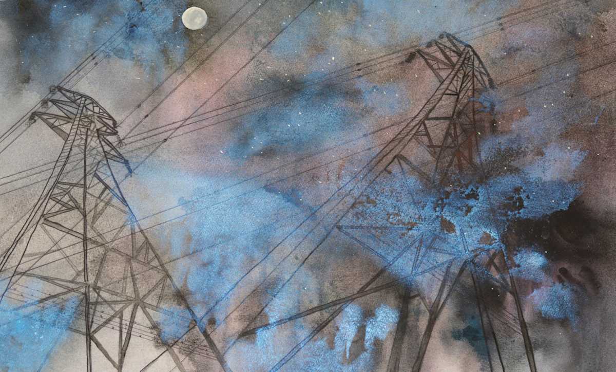 Pylons in the mist by Judith Beeby  Image: Pylons in the mist