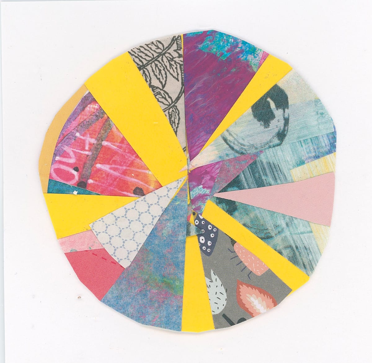 Color Wheel, #1 by Amanda Petrozzini  Image: Original hand-cut mixed media collage on watercolor paper. 4 by 4 inches.
