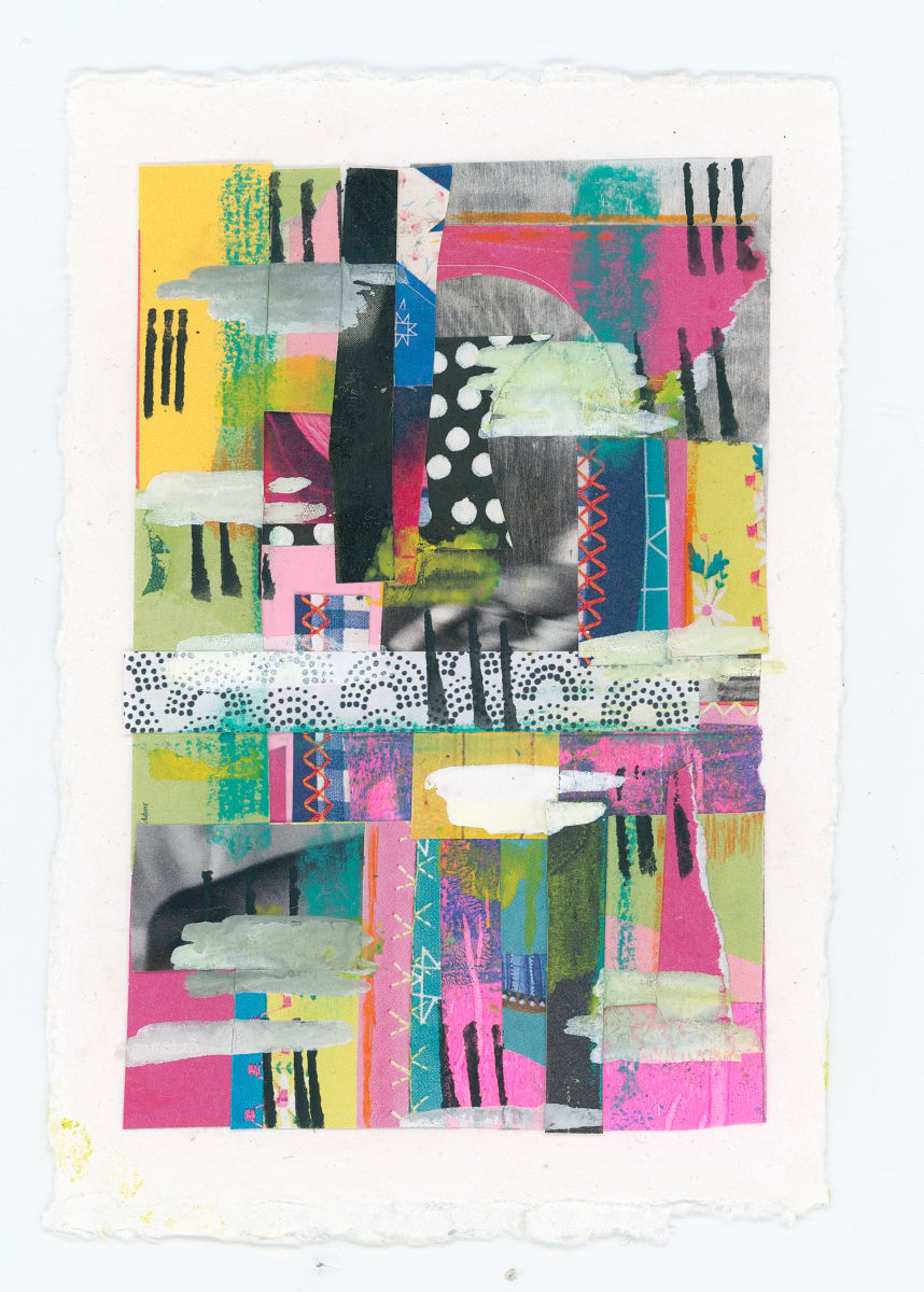Disrupting the Pattern, 1 by Amanda Petrozzini  Image: Mixed media collage on watercolor paper. Made with recycled, handmade papers, and Posca pen.