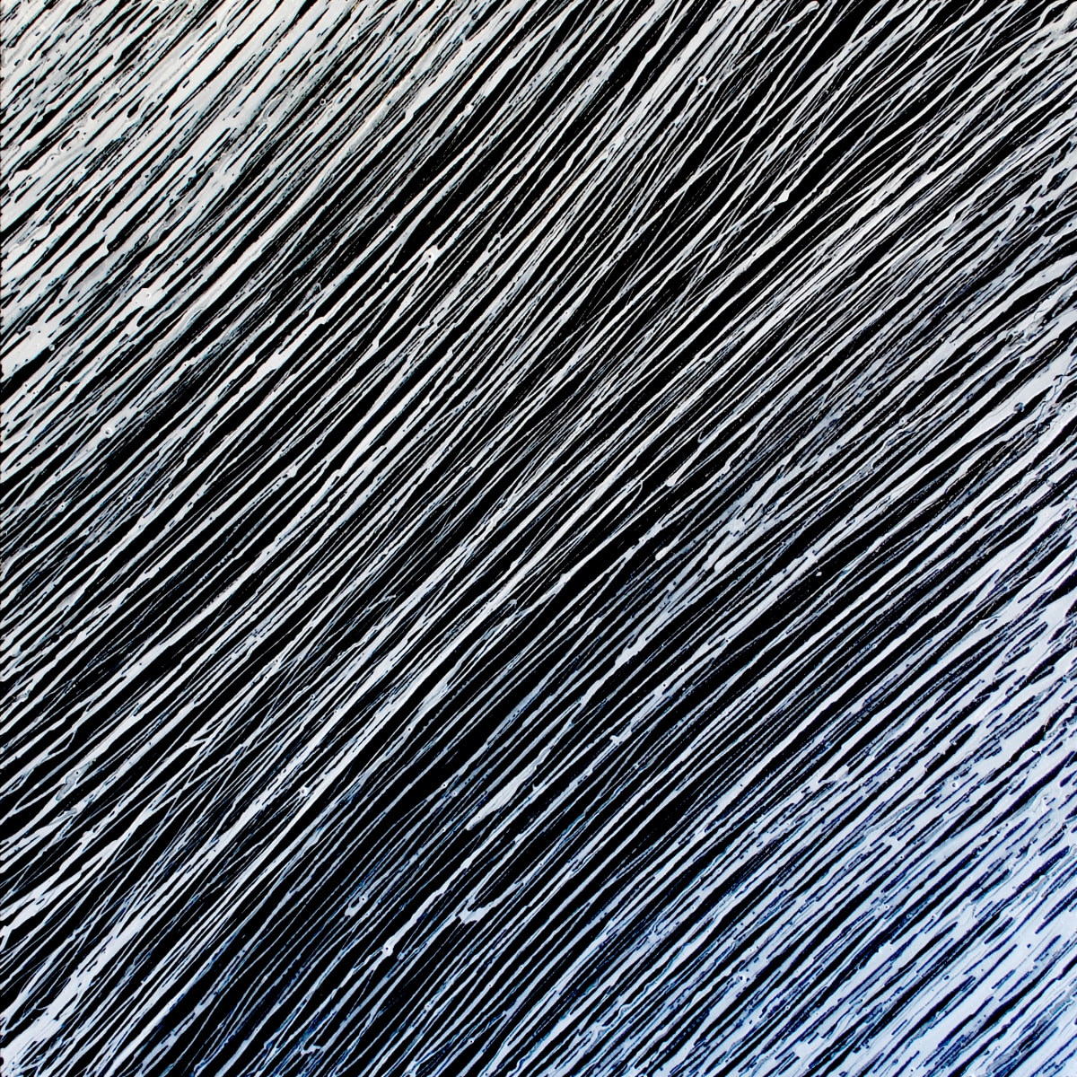 Tempest  Image: Flow.  This is about movement in the natural world.  This series "Currents" are created without actual contact with the canvas.  Painted by actual gravity where the only contact is when the paint drips and moves down the canvas.  By adjusting the angle of the canvas , I can actually control the speed or distance of the pigment.   Flow of paint.  Currents.  

Once I am satisfied with the flow and rhythm of the color and space between the line, I will let the piece sit for a few days to dry.  The "Currents"  are normally displayed horizontally in most cases, unless displayed in multi-panel group.   When in a group panel layout I would alternate the natural flow of the paint.