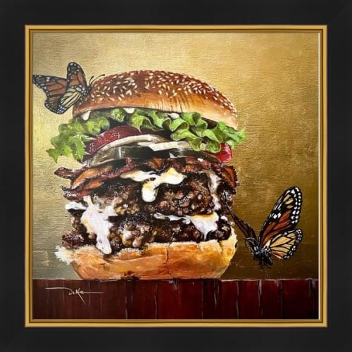 A Tall Order by Duke Windsor  Image: Burger and butterflies feast in delight.