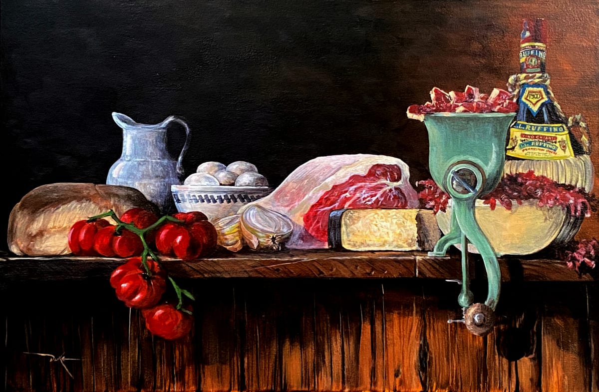 Old Fashion Hamburger Sandwich  with Cheese by Duke Windsor  Image: A traditional still life depicting an old-fashioned food-related subject matter.