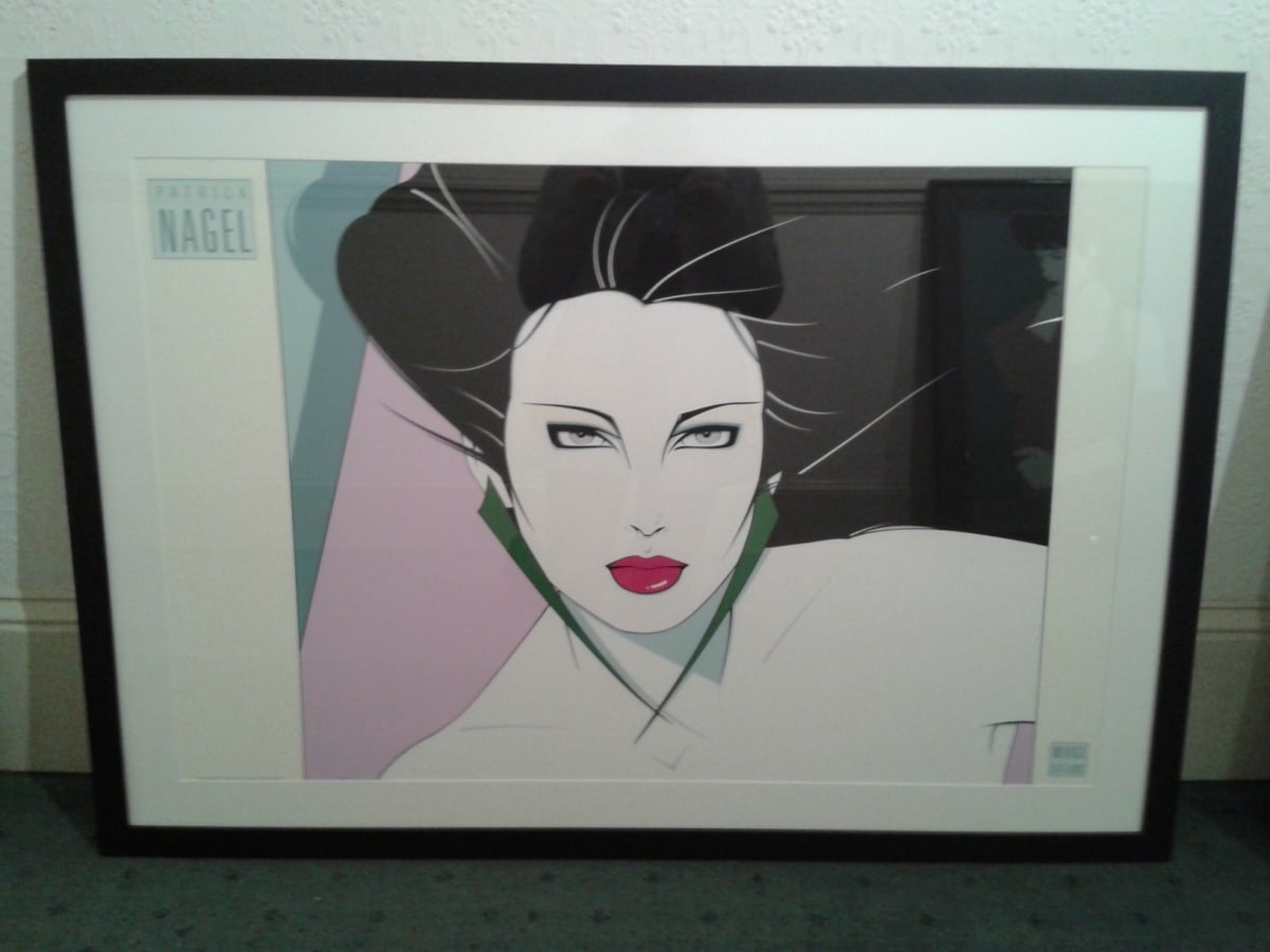 Beautiful Female with Long Black Hair by Patrick Nagel 