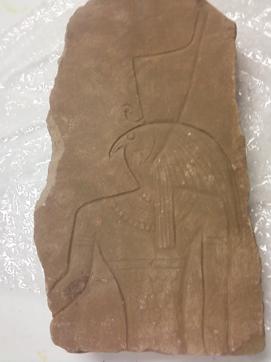 Egyptian Sandstone Wall Fragment Depicting the god Horus by Unknown 