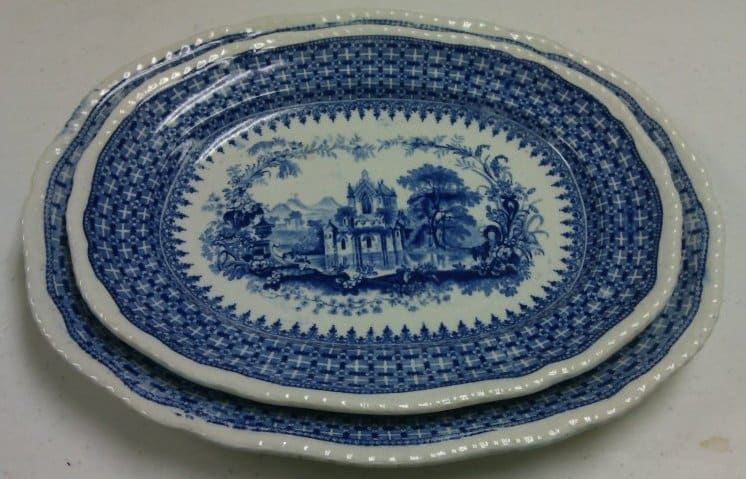 2 Large Blue and White Platters With The Gem Pattern 