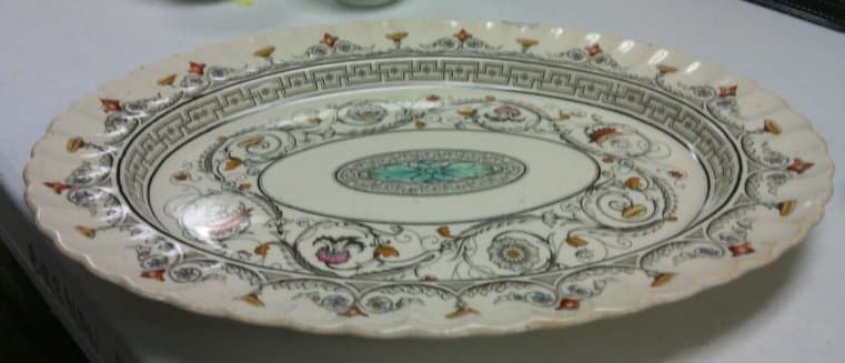 Victorian Platter with Colorful Scalloped Feather Design by Copeland 