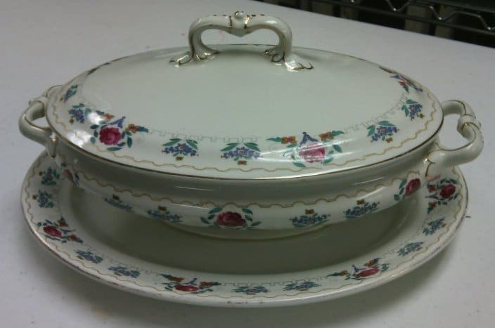 Serving Dish and Saucer with Red Rose Design 