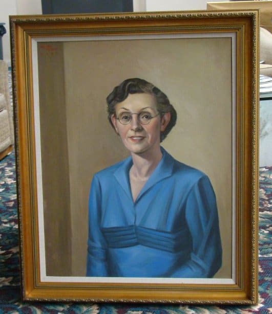 Unknown title (Portrait of woman in blue) by Walter Frobos 