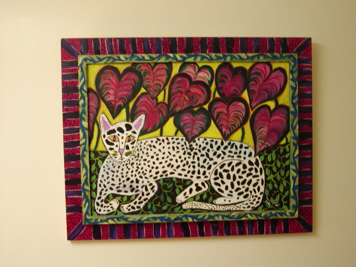 Spotted Yard Cat Under Caladiums by Sarah Rakes 