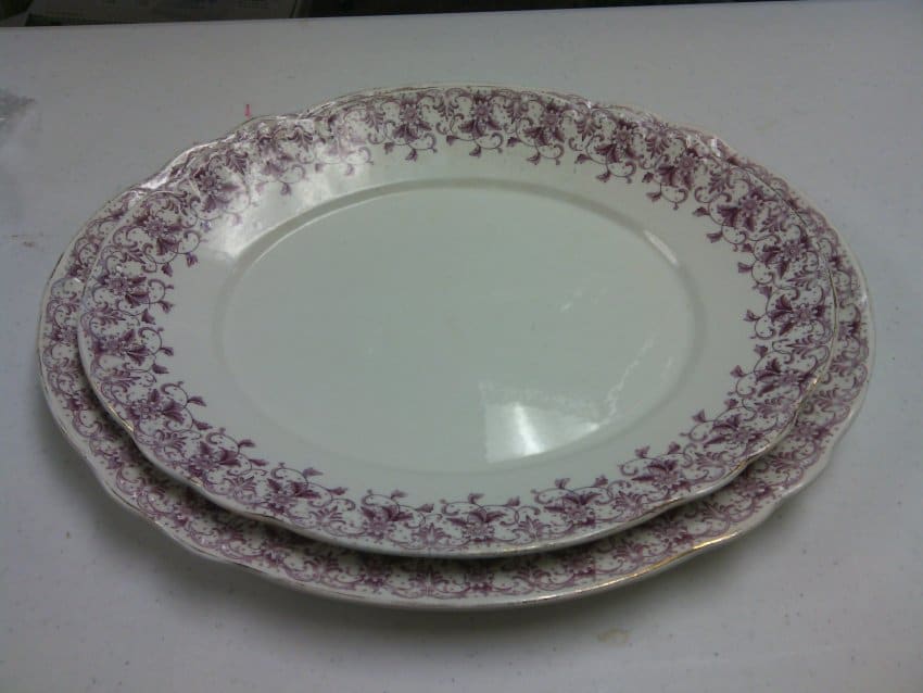 2 Platters with Purple Floral Design 