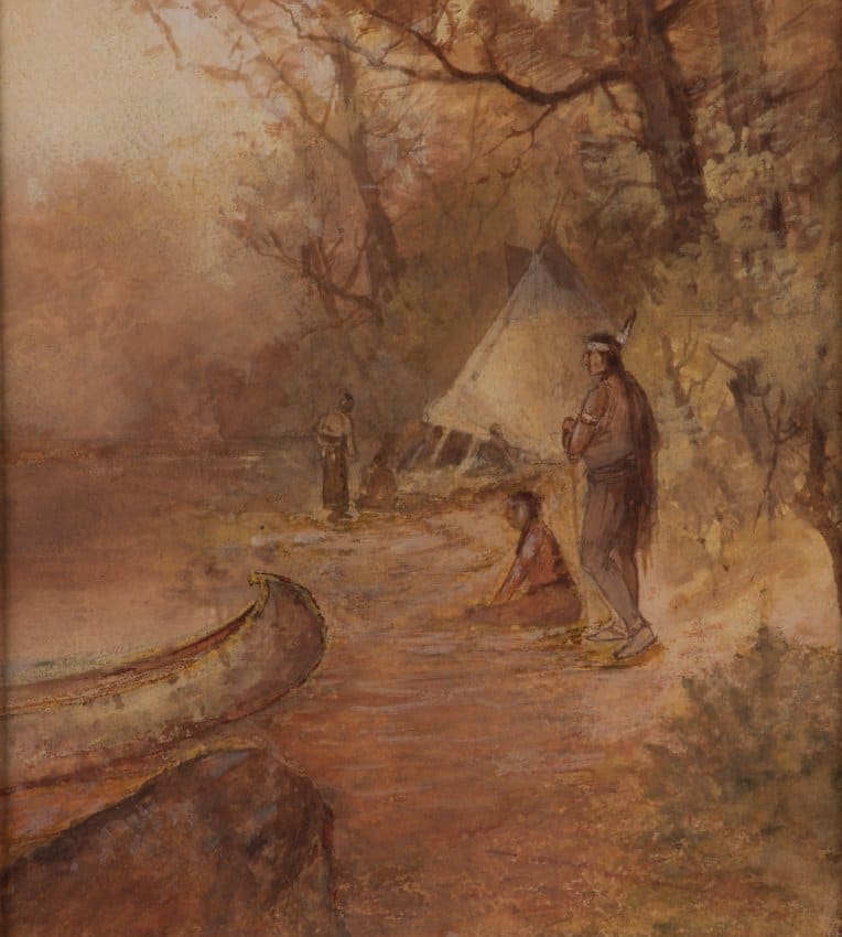 Indian Camp by Streamside in Winter by Victor Casenelli 