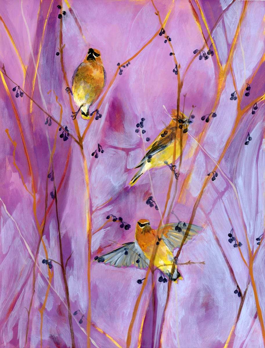 CEDAR WAXWINGS by Sarah Jaynes  Image: CEDDAR WAXWINGS
Sarah Jaynes
2022
Acrylic
18x24 in