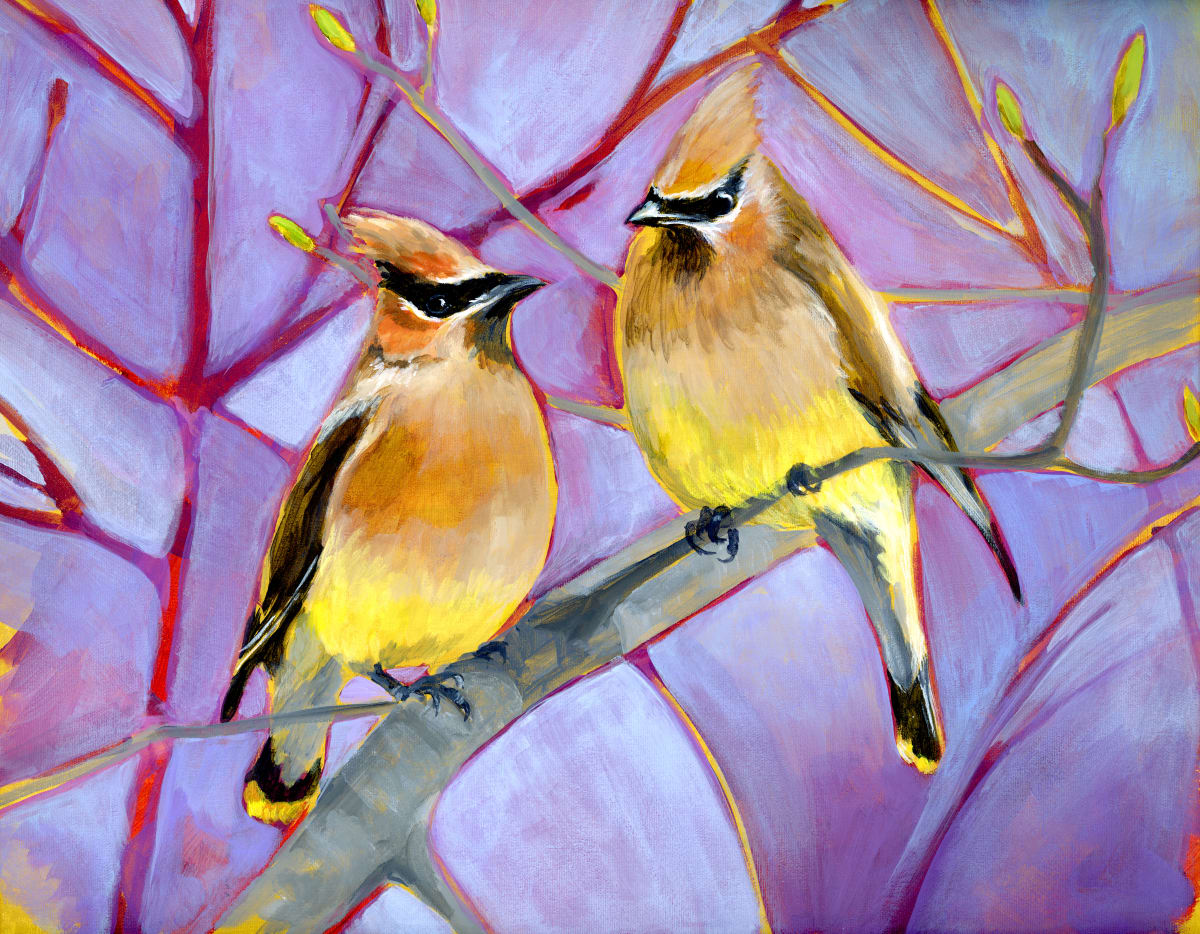 CEDAR WAXWINGS COUPLE by Sarah Jaynes  Image: CEDAR WAXWING COUPLE
Sarah Jaynes
2022
Acrylic
16x20 "