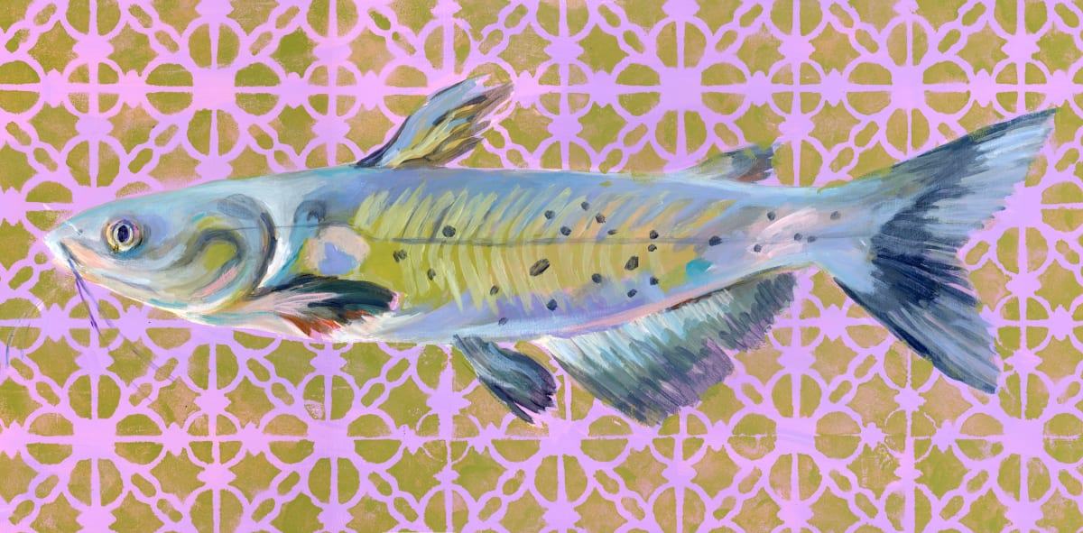CHANNEL CATFISH by Sarah Jaynes  Image: CHANNEL CATFISH
Sarah Jaynes
12x24 inches
Acrylic and Spray paint on wood
2023