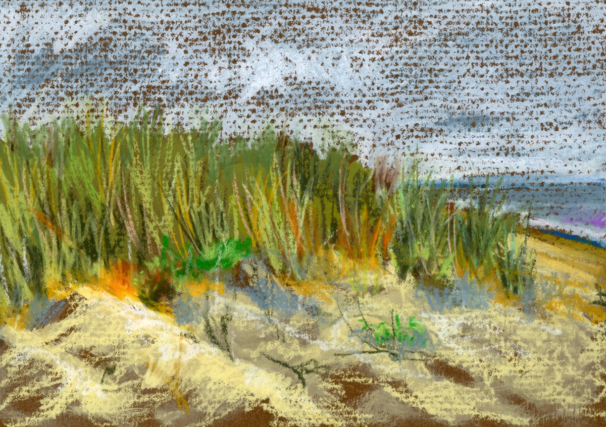 BEACH DUNES by Sarah Jaynes  Image: BEACH DUNES
Sarah Jaynes
5x7 on 6x9 paper
Acrylic and oil pastel on paper
2023