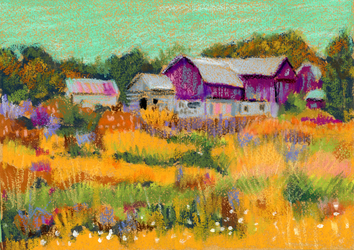 DALHOUSIE BARN by Sarah Jaynes  Image: DALHOUSIE BARN
Sarah Jaynes
5x7 on 6x9 paper
Acrylic and oil pastel on paper
2023