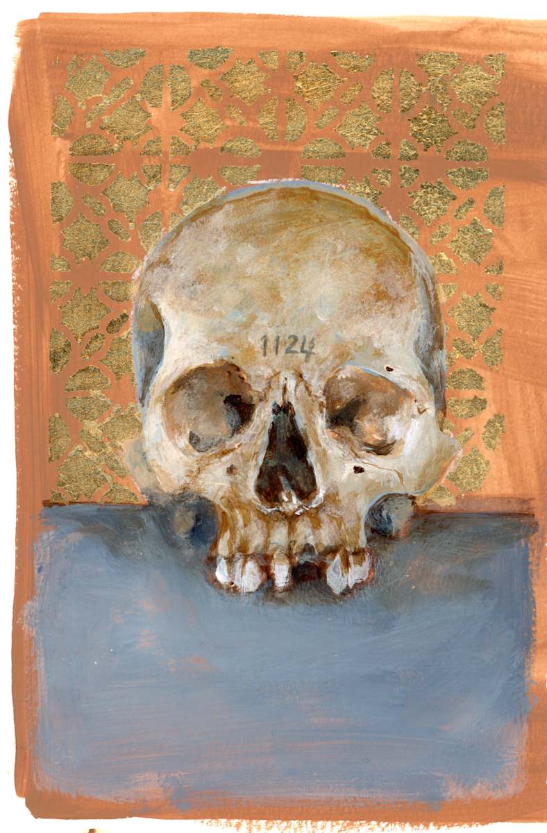 SKULL 1124B by Sarah Jaynes  Image: Skull 1124 B
Acrylic and gold leaf on paper
9x6 inches
Sarah Jaynes
2024