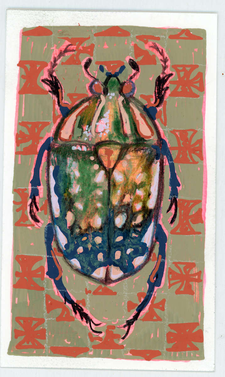 Coleotteri Cetonidi Female by Sarah Jaynes  Image: Coleotteri Cetonidi Female
Gouache, Molotow marker and pencil crayon on Canson paper
3x5
Sarah Jaynes
2025
