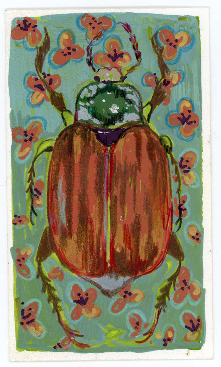 Melolonthat melolontha by Sarah Jaynes  Image: Melolonthat Melolontha
Gouache, Molotow marker and pencil crayon on Canson paper
3x5
Sarah Jaynes
2025