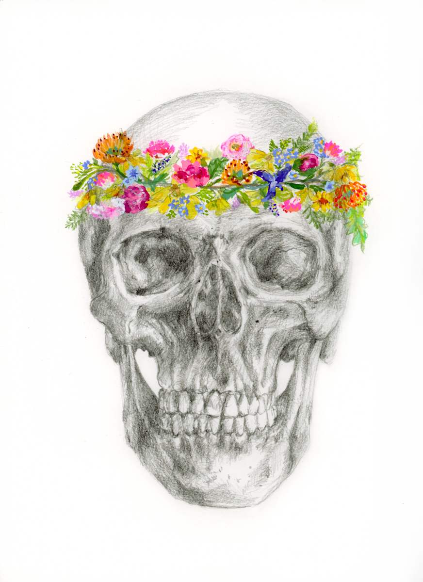 MidSummer Skull by Sarah Jaynes  Image: MidSummer Skull
Digital of graphite skull with watercolour flowers
9x12
Sarah Jaynes
2025