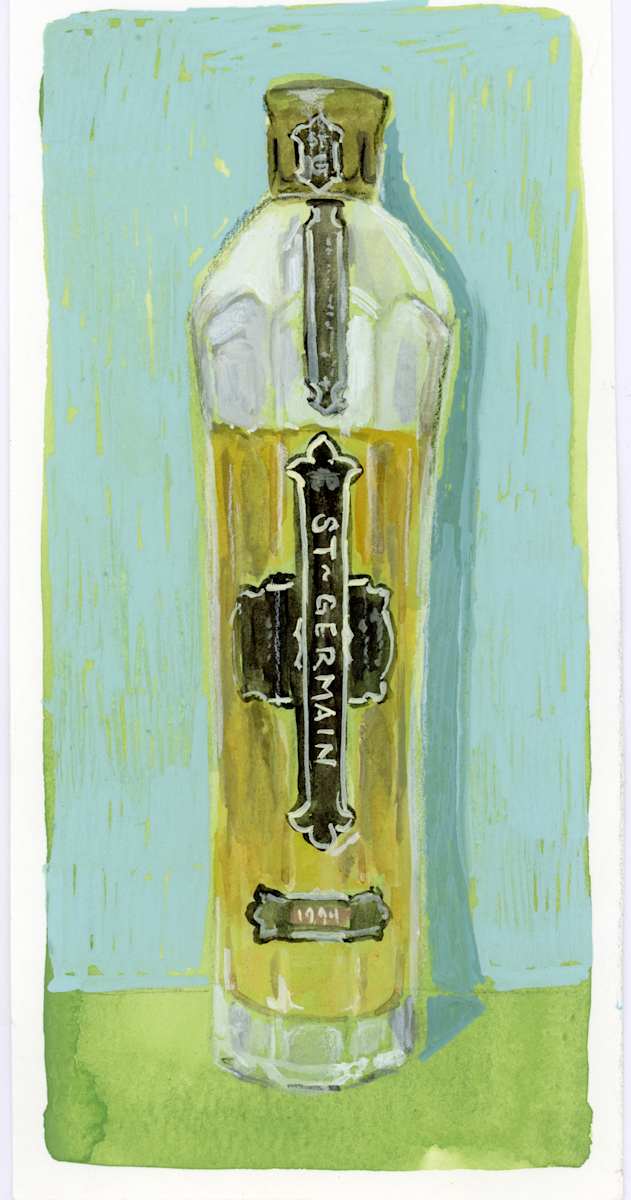 St-Germain Bottle Study by Sarah Jaynes  Image: St-Germain bottle study
Gouache, pencil crayon and Molotow marker on watercolour paper
4x8
Sarah Jaynes
2025