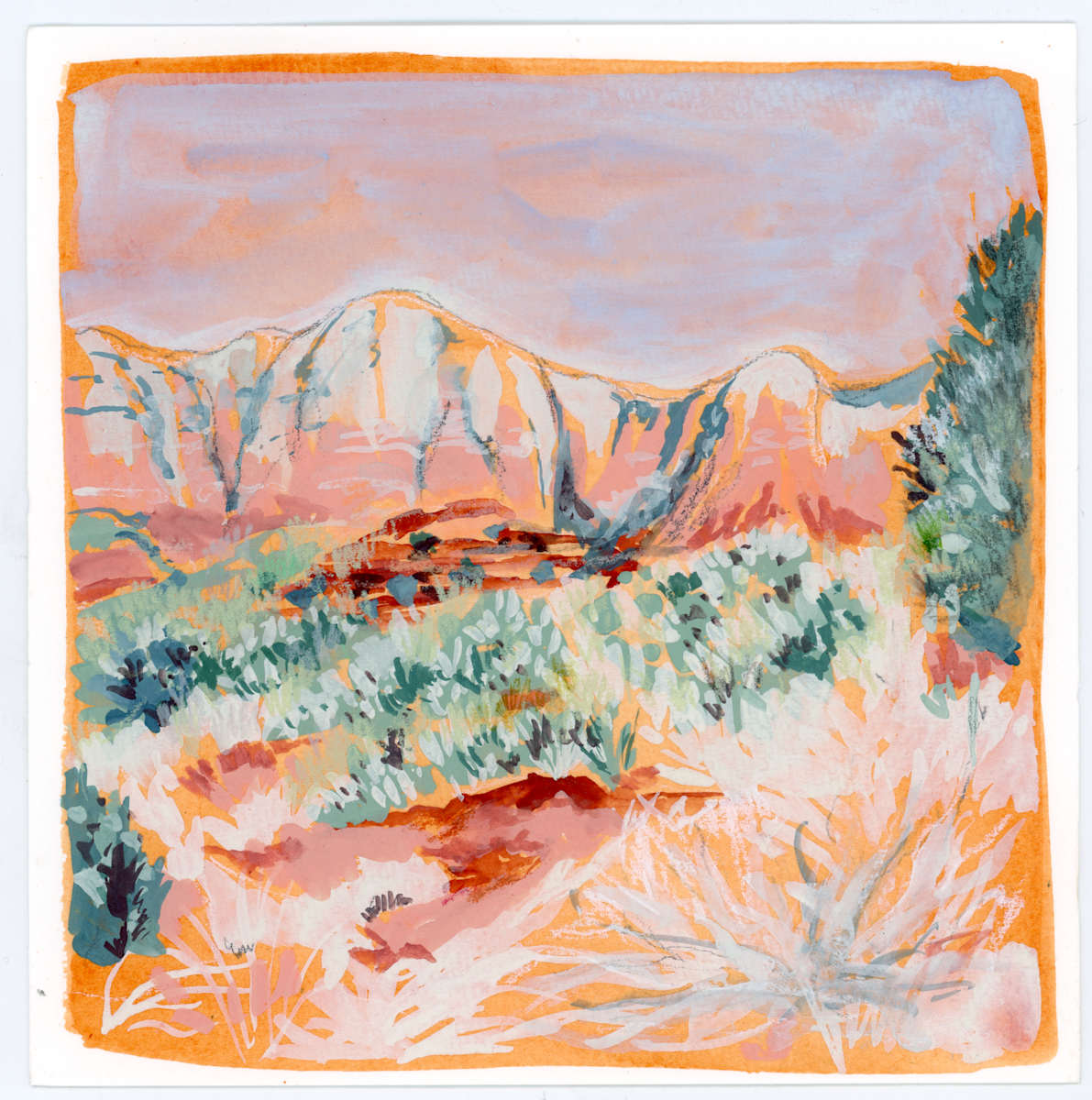 Arizona Sketch by Sarah Jaynes  Image: Arizona Sketch
Gouache and pencil crayon on watercolour paper
6x6
Sarah Jaynes
2025