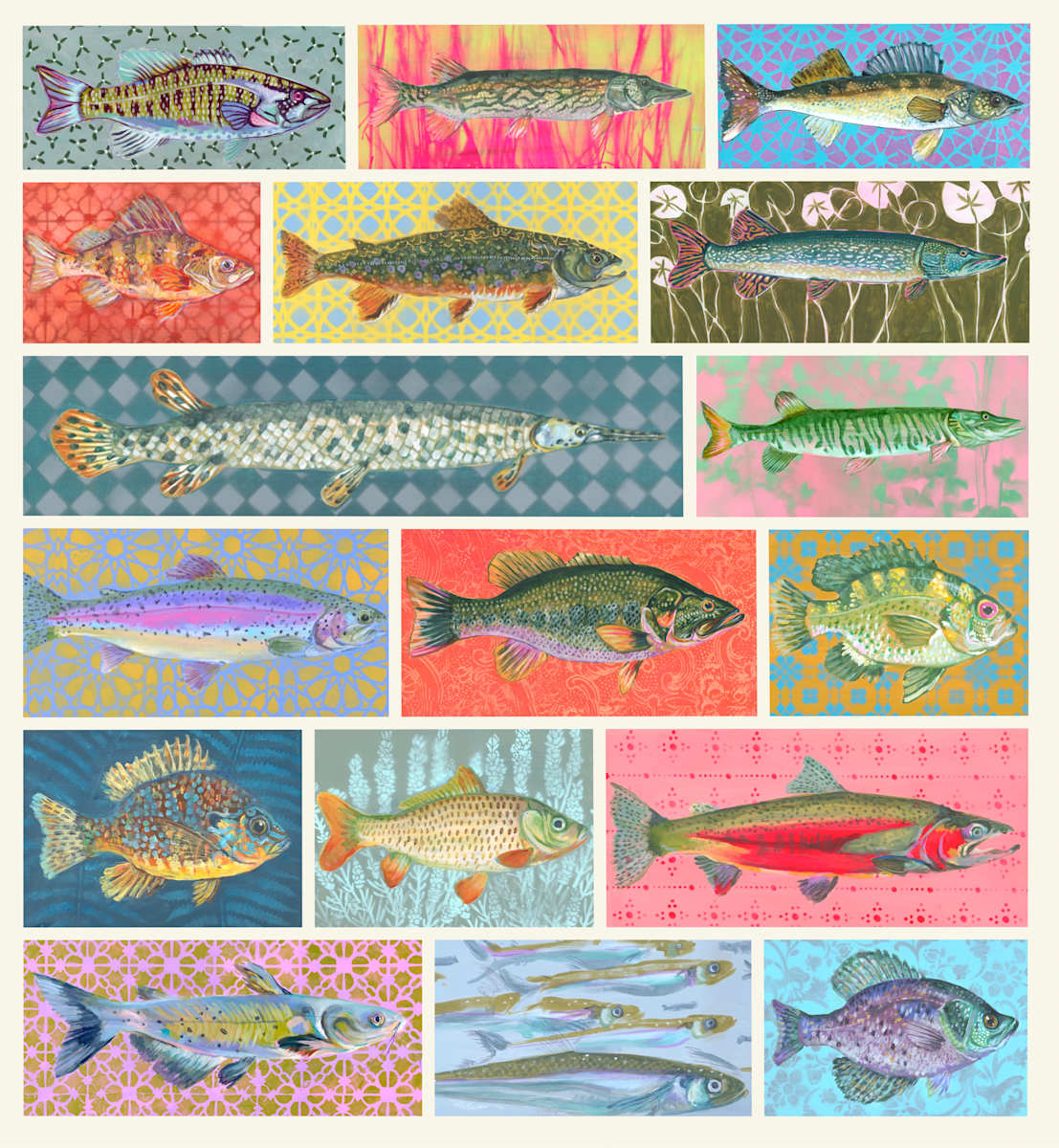 NORTHEASTERN FRESHWATER FISH POSTER by Sarah Jaynes  Image: NORTHEASTERN FRESHWATER FISH POSTER
Sarah Jaynes
4:5 aspect ratio
Digital compilation or original paintings
2023