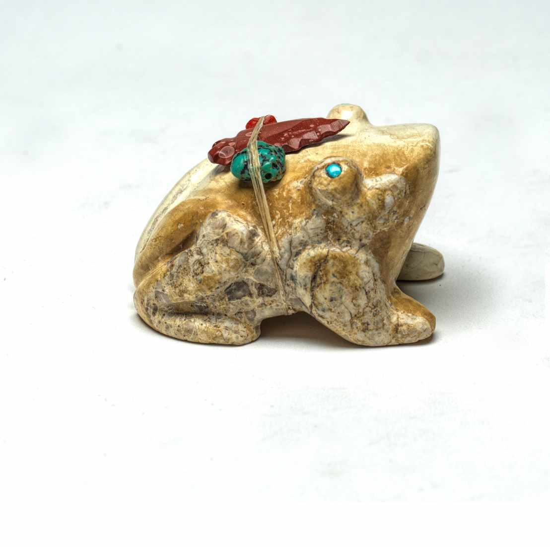 Thelma Sheche (1928 - 2023) and Aaron Sheche (1910 - 2002)  Frog, Travertine with Bundle by Thelma Sheche (1928 - 2023) and Aaron Sheche (1910 - 2002) Sheche  Image: Frog, Thelma (d) and Aaron Sheche (d) Travertine with Bundle 