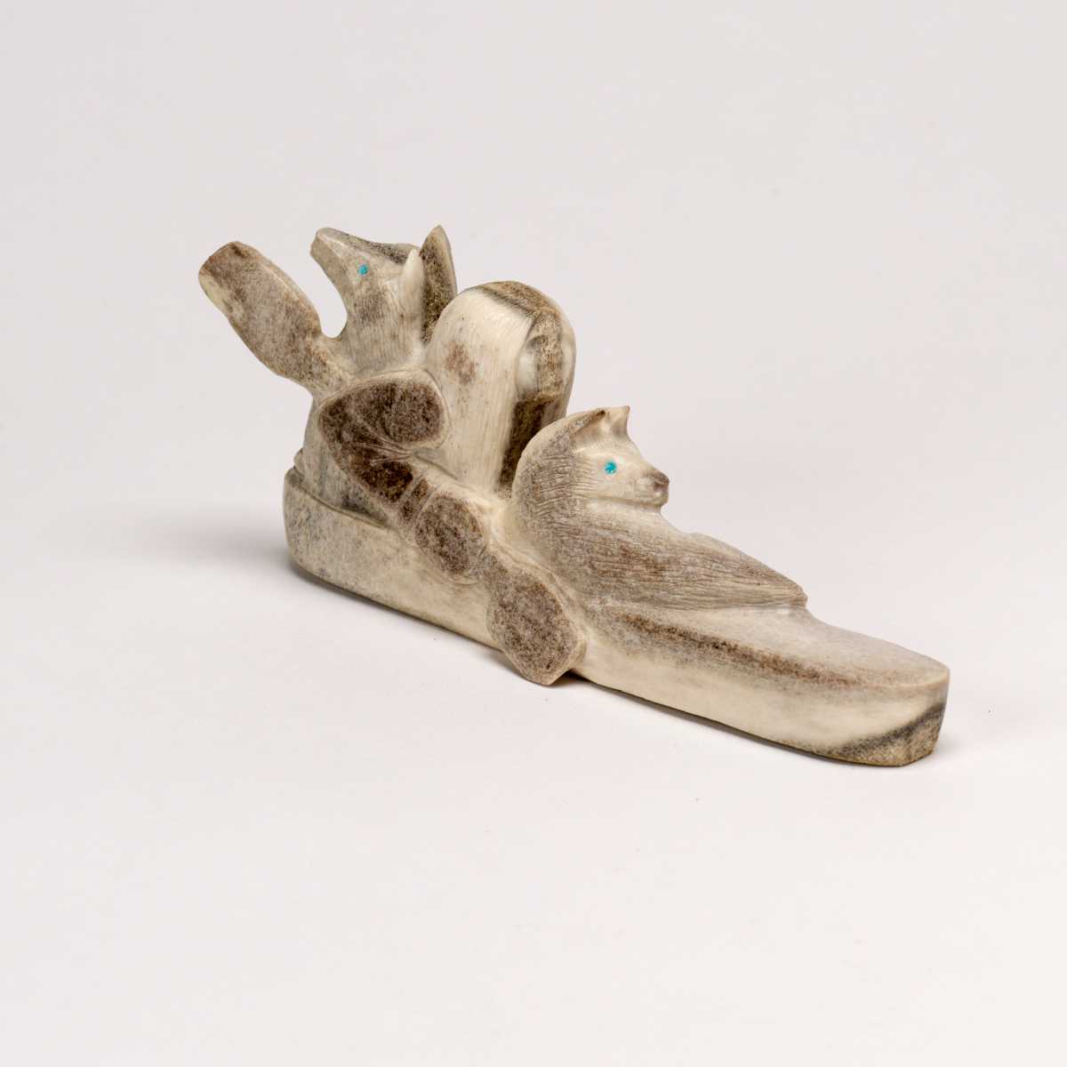 Maxx Laate, Canoe Figure with dogs, Antler by Maxx Laate  Image: Maxx Laate, Canoe Figure with dogs